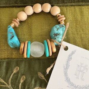 NWT Finley Kate Designs Turquoise Sea Glass Boho Designer Stretch Bracelet